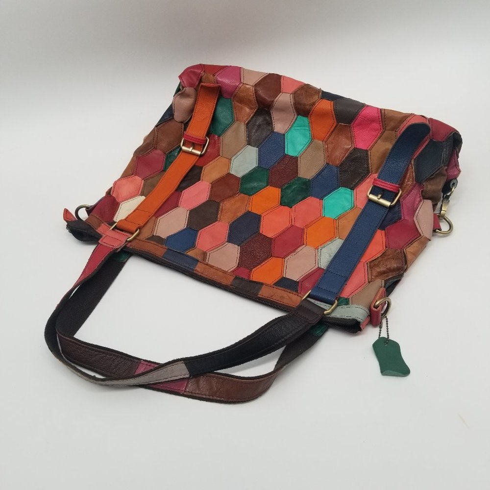 Ameri Leather | Patchwork Boho Leather Purse Tote… - image 6